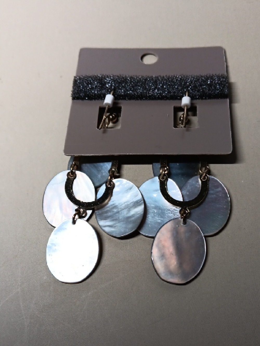 Chico's Iridescent Mother-of-Pearl Disc Drop Earrings with Gold Tone - Picture 5 of 5